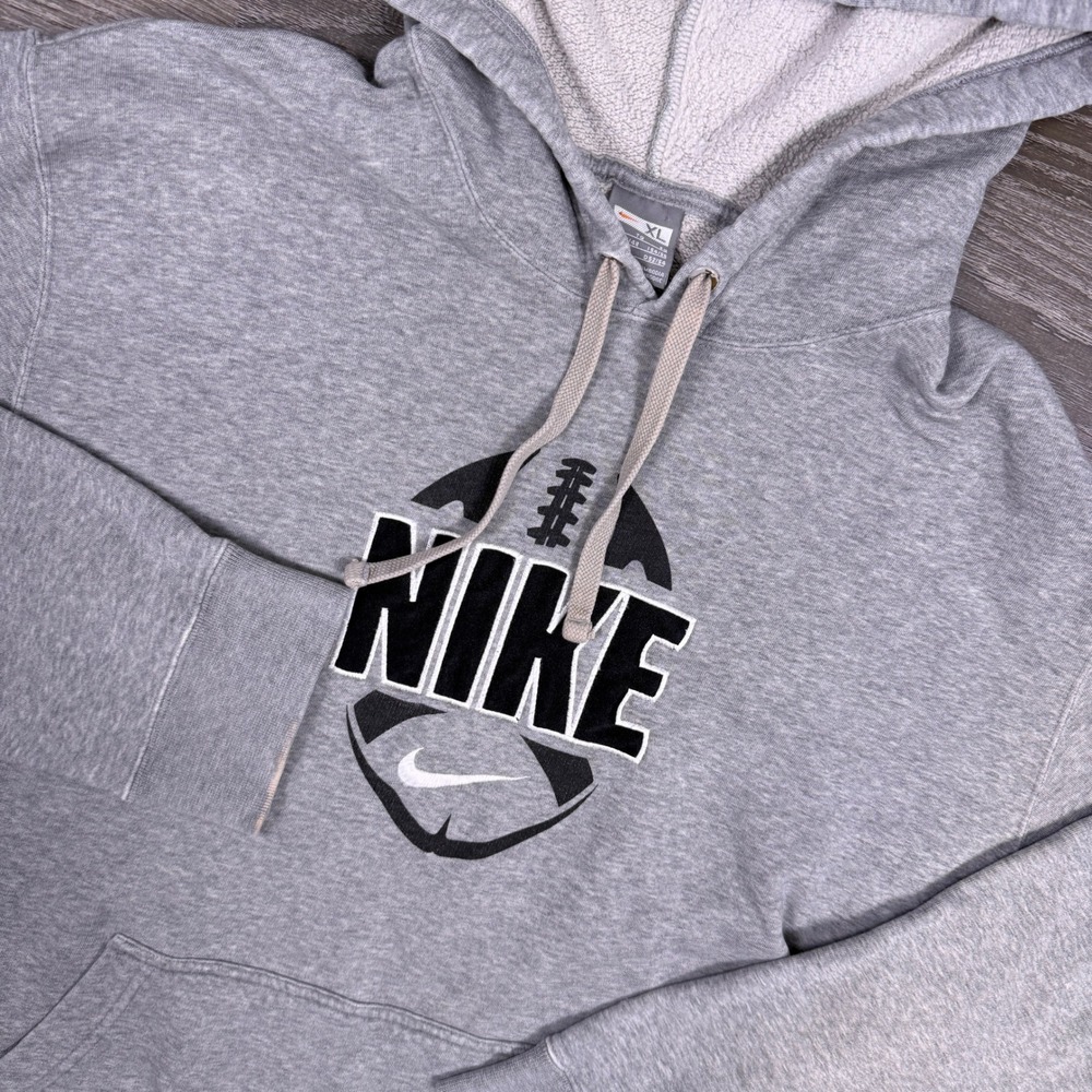 Vintage Y2K Nike Football Pullover Hoodie Mens XL Gray Graphic Swoosh Sweatshirt